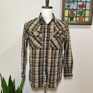 Five Brother Heavyweight Plaid Pearl Snap Front Shirt Size Medium